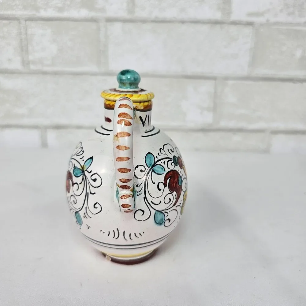 Deruta Italy Raffaellesco Majolica Ceramic Vinegar Cruet Hand Painted Vintage